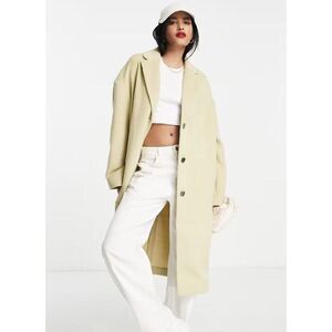 TOPSHOP Women's 8 TALL Slouchy Longline Blanket Coat Button‎ Up Cream NEW